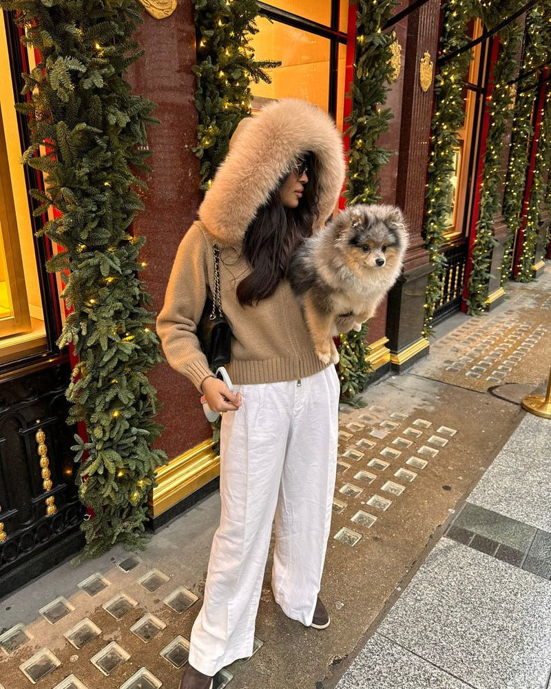 Ilaria™ | Cappotto in maglia con colletto in pelliccia